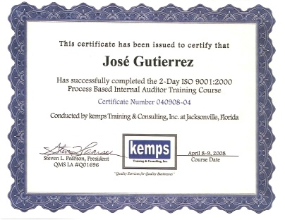 kemps Certificate